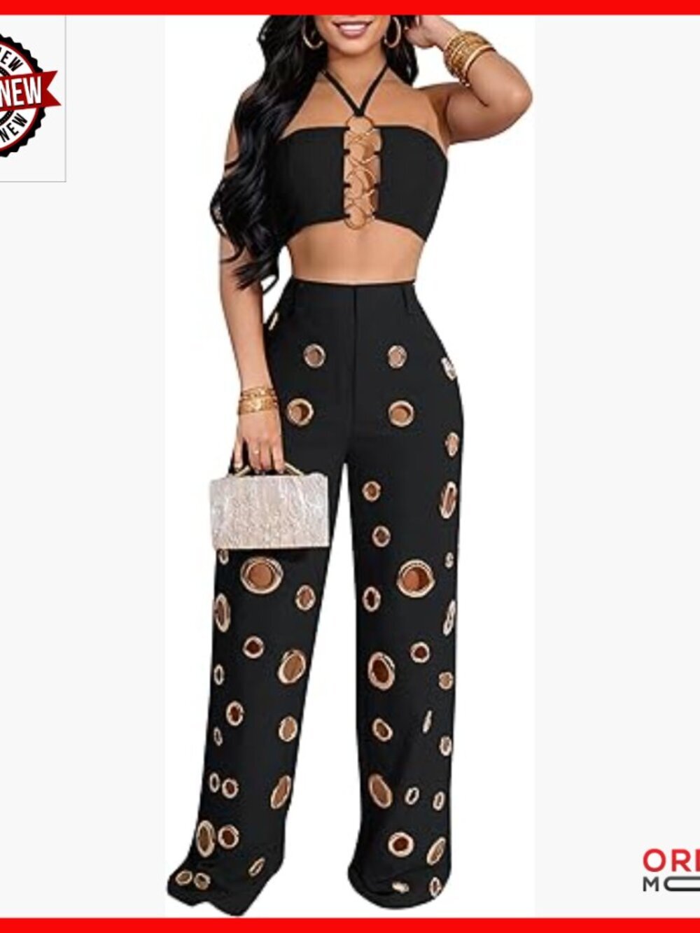 Women's Two-Piece Set Flare Pants Backless Halter Crop Top Casual Outfit